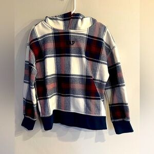 GAP KIDS White & Red Plaid Logo Pullover Hoodie Size XS